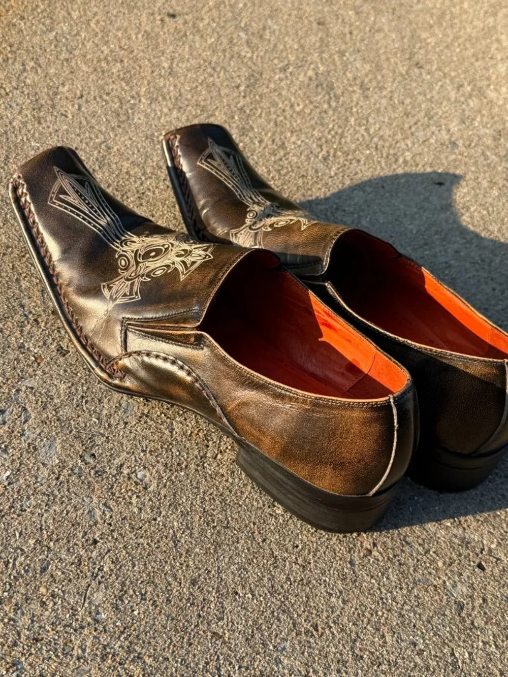 Robert Wayne Rome Loafers Mens 13 Brown Leather Cross Y2K Mall Goth Western 4116